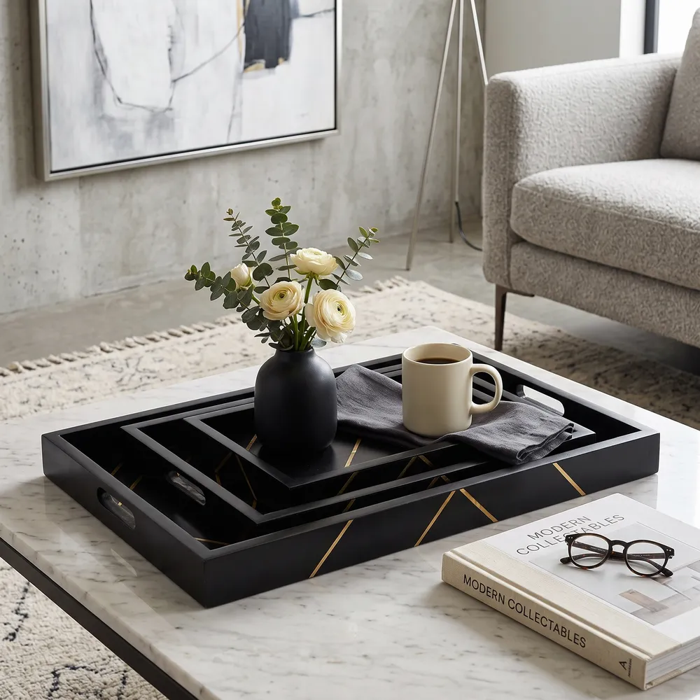 VINSONVIEW SET OF 3 BLACK TRAY 2 (IN)