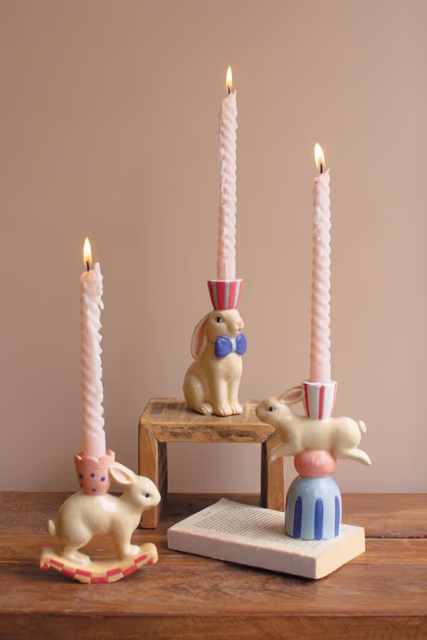 Set of 3 Ceramic Bunny Taper Candle Holders