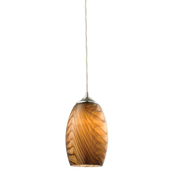 Tidewaters 5'' Wide 1-Light Mini Pendant - Satin Nickel with Amber Glass