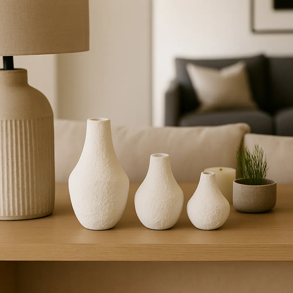 EDMONDFORD SET OF 3 IVORY VASES 9 (IN)