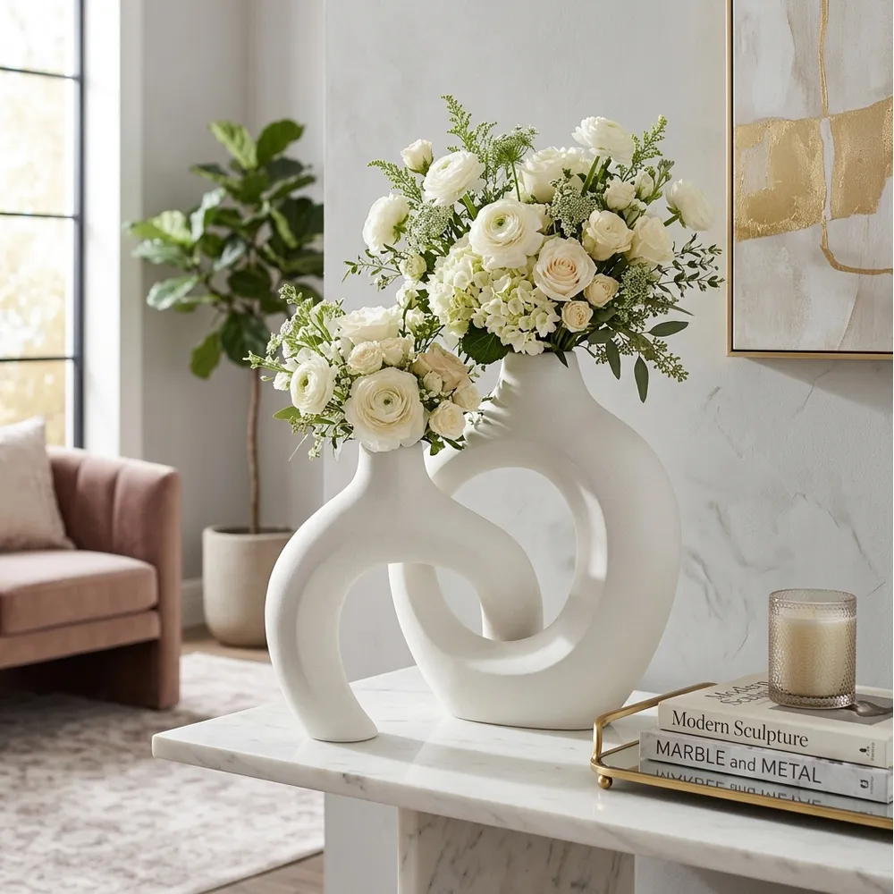BURGESSVALE SET OF 2 WHITE VASES 13 (IN)