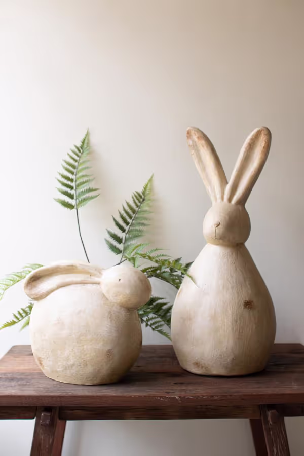 Set of 2 Faux Stone Rabbit Sculptures