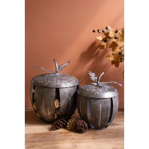 Set of 2 Rustic Metal Acorn Containers 5