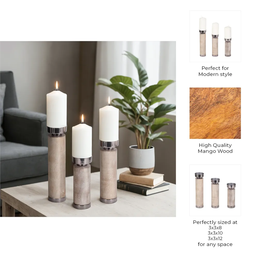PAXTONWICK SET OF 3 GRAY CANDLE HOLDER 12 (IN)