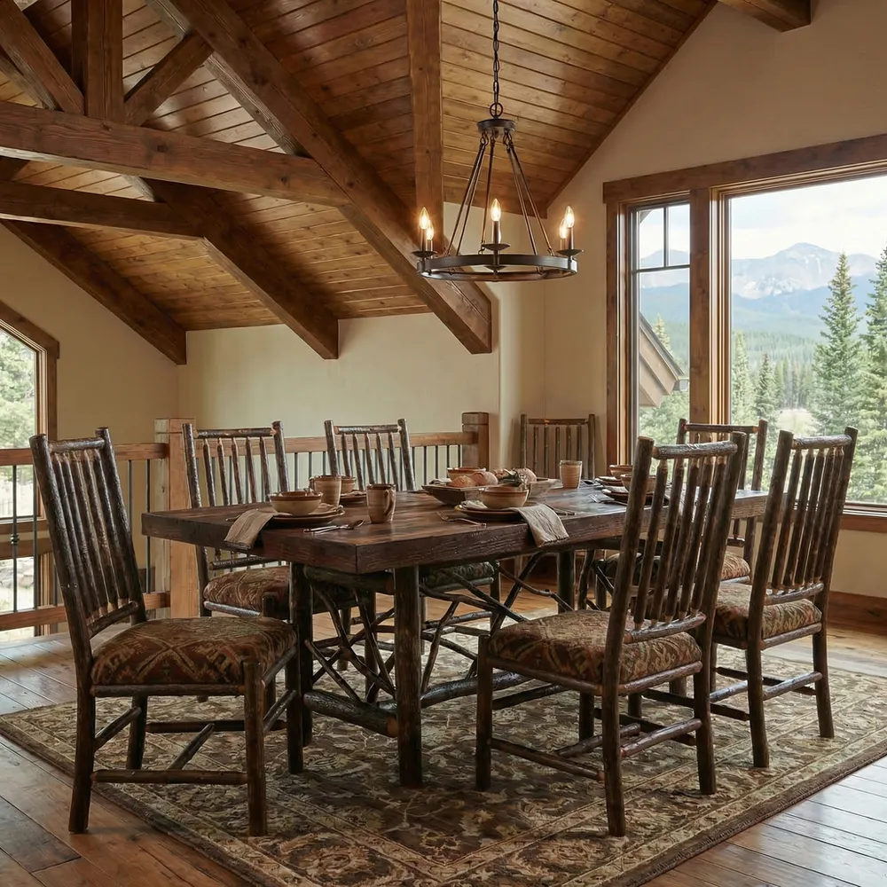 Appalachian Rectangle Twig Dining Table - 7-foot - Barnwood Artisan Top