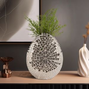 METAL, 14" CONTEMPORARY VASE, SILVER 2