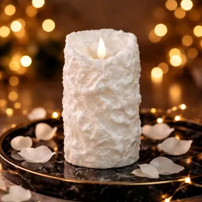 Bumpy White Moving Flame LED Candle 3in by 6in