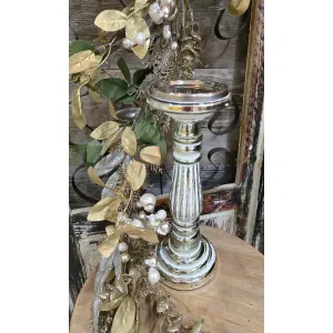 Short Silver & White Candle Holder 4.5x4.5x12in 1