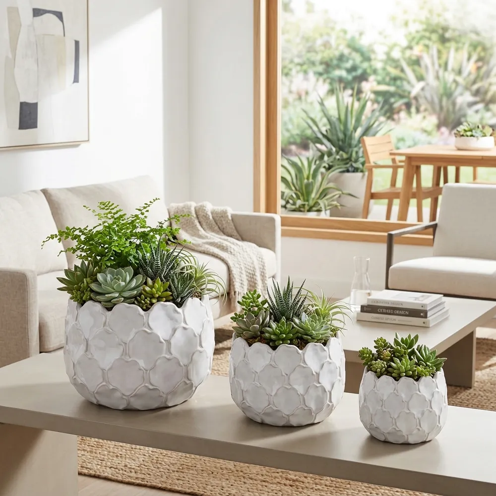 HAZENSHAW SET OF 3 WHITE PLANTER 11 (IN)
