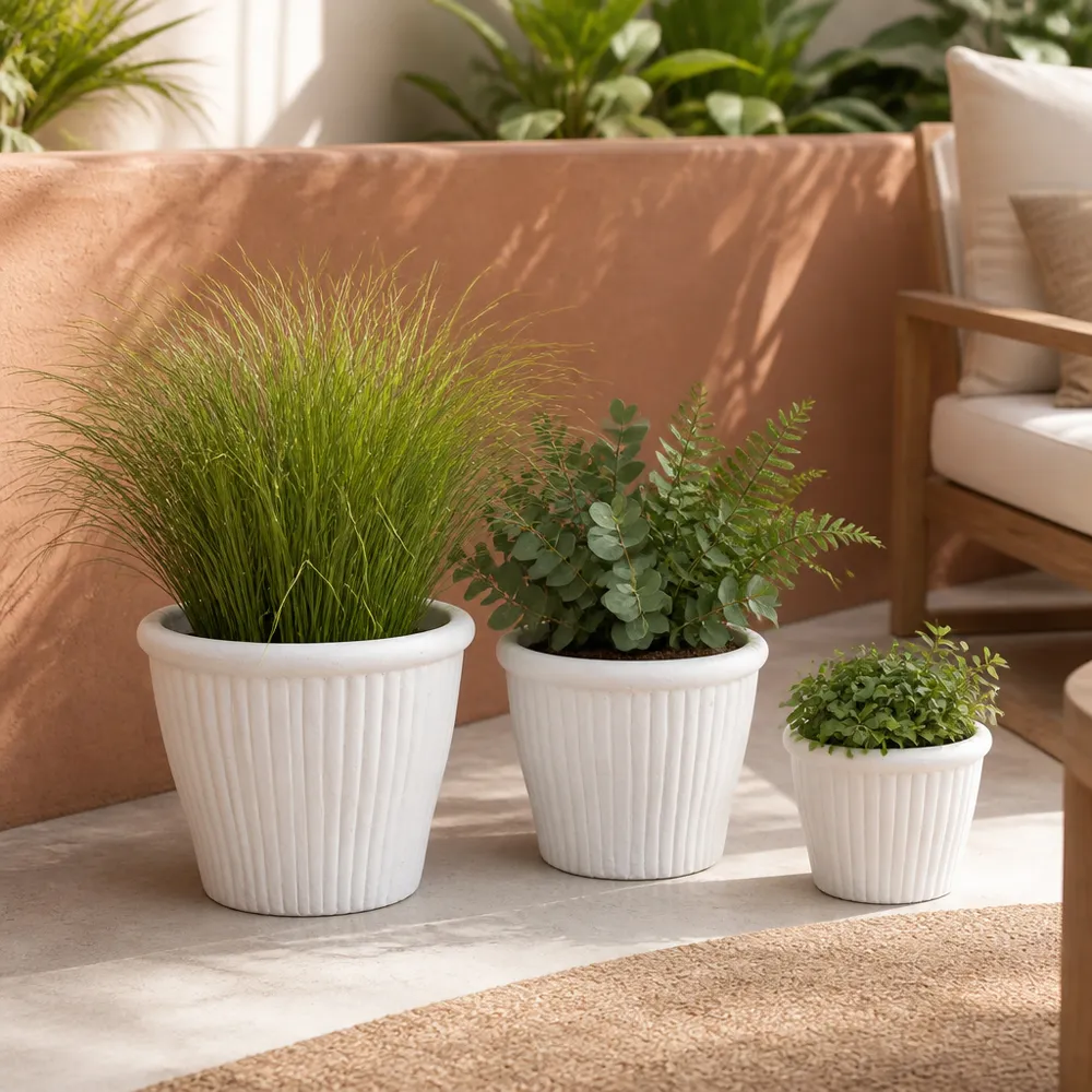 DREW SET OF 3 WHITE PLANTER 13 (IN)
