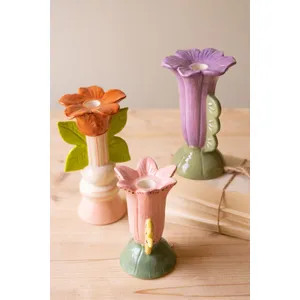 Set of 3 Ceramic Flower Candle Holders 2