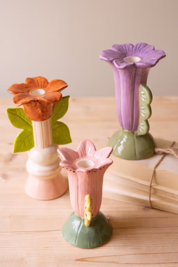 Set of 3 Ceramic Flower Candle Holders
