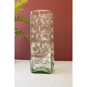 Square Glass Vase with Embossed Flowers 6