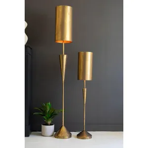Antique Gold Floor Lamp with Metal Barrel Shades 2