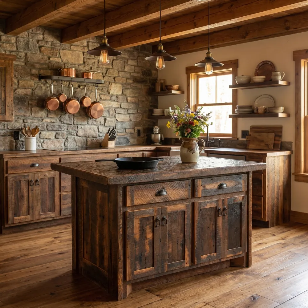 Barnwood 60" Kitchen Island - Laminate Top Trimmed in Barnwood