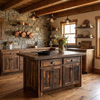 Barnwood 60" Kitchen Island - Laminate Top Trimmed in Barnwood