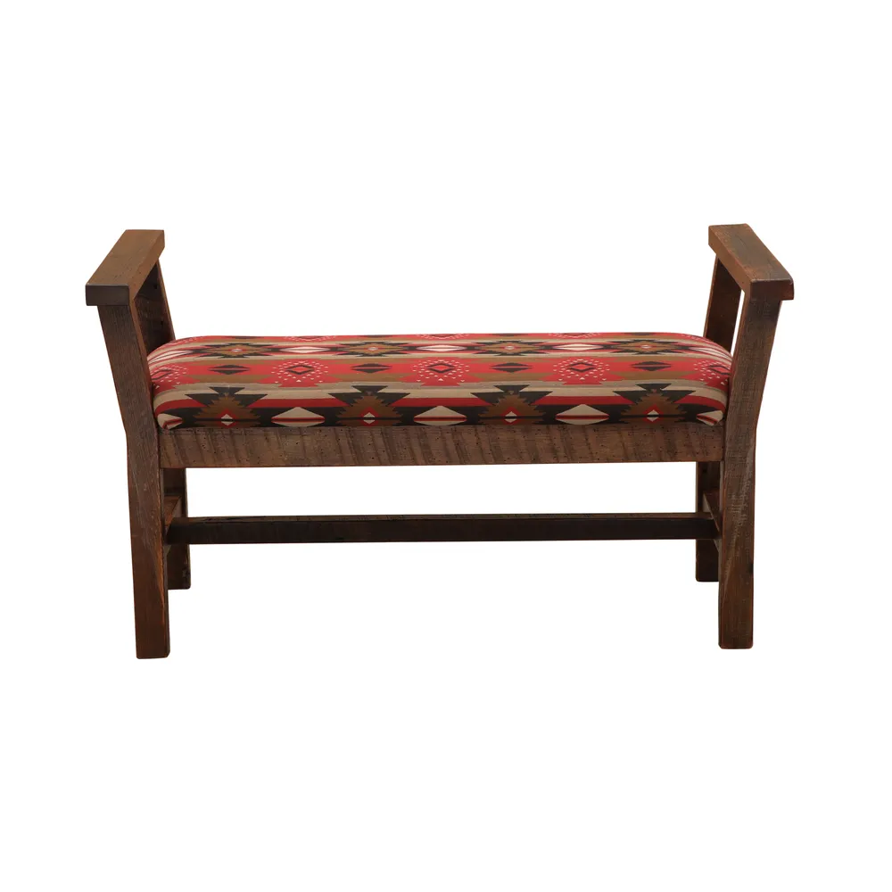 Barnwood Upholstered Bench - with Arms - Premium Fabric