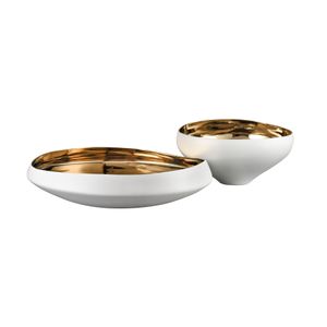 Greer Bowl - Tall White and Gold Glazed 3