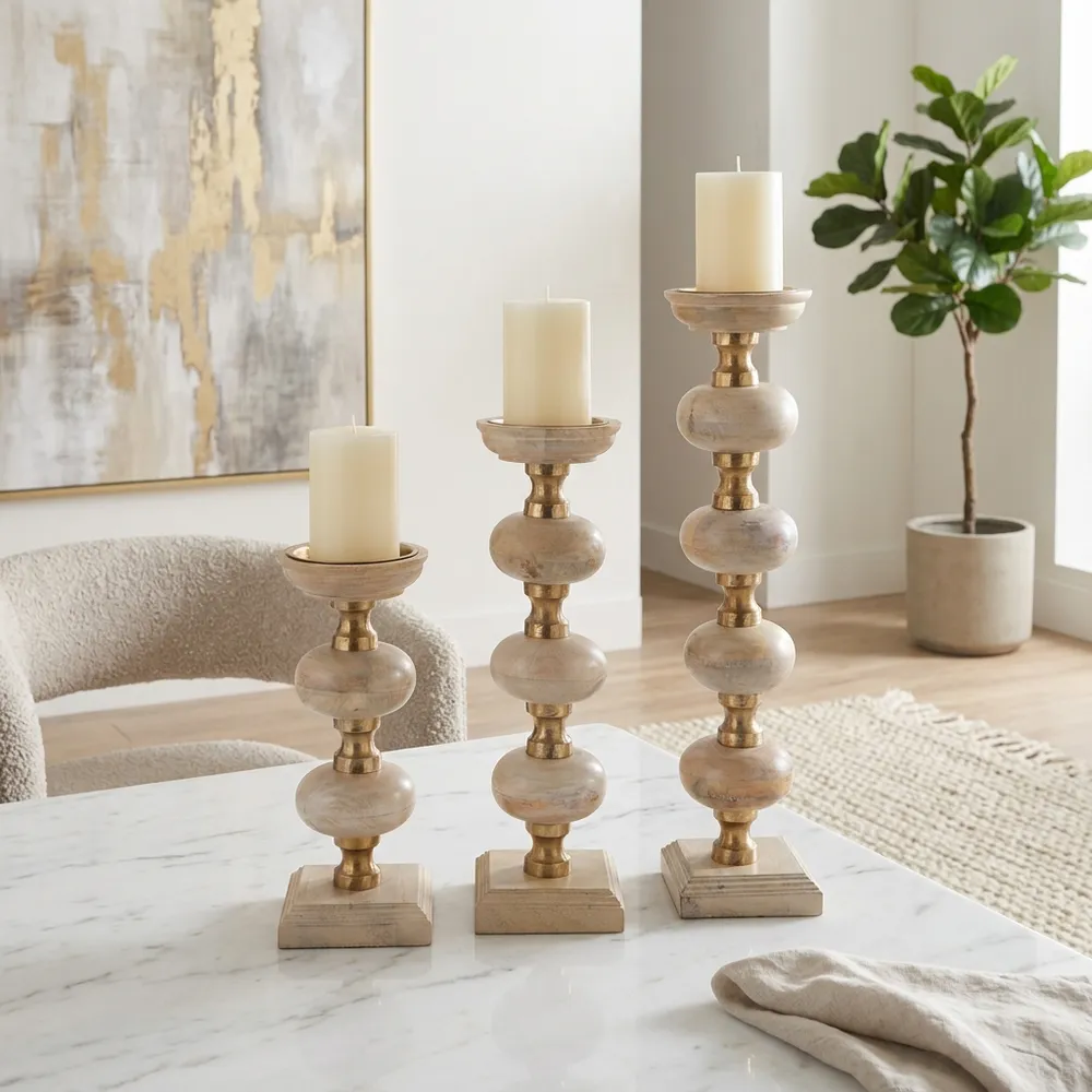 JULIANROSE SET OF 3 BROWN CANDLESTICK 23 (IN)