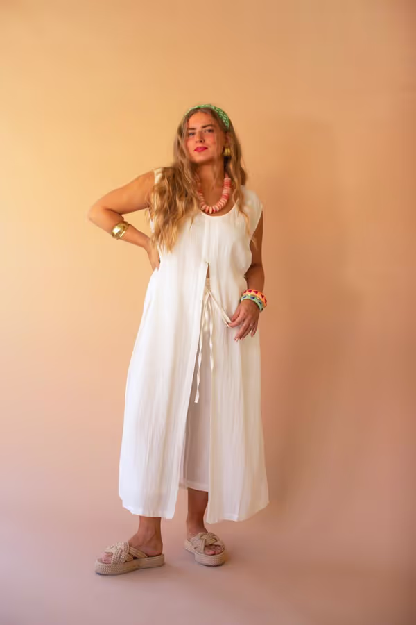 Elastic and Button Closure Waist Pant / Cotton