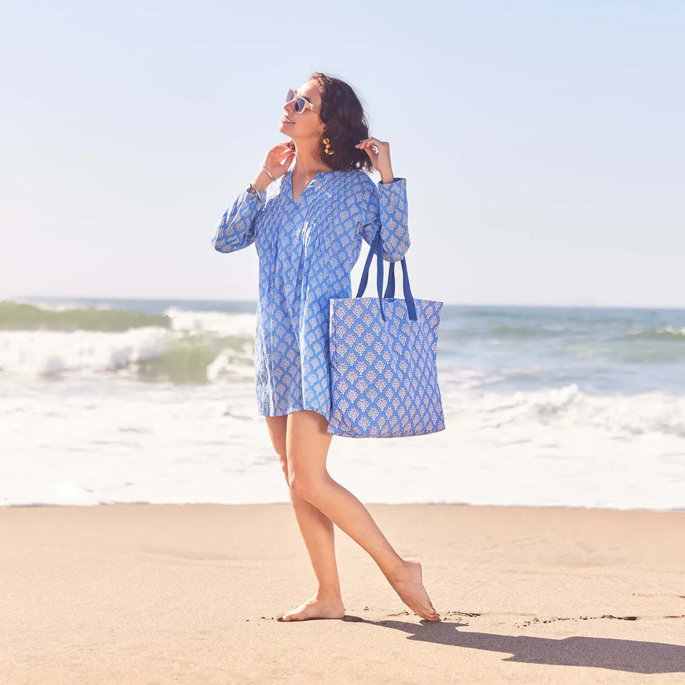 Fifer Blue Cotton Pintuck Beach Coverup