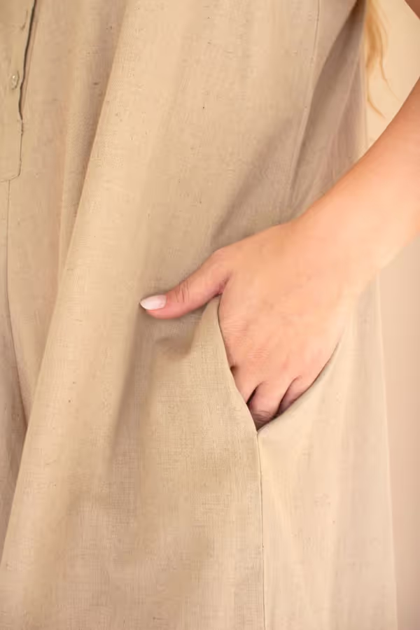 Adjustable Strap Flowy Jumper with Button Detail / Oatmeal