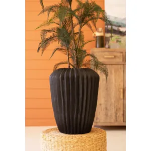 Tall Black Stone Composite Urn with Fluted Detail 3