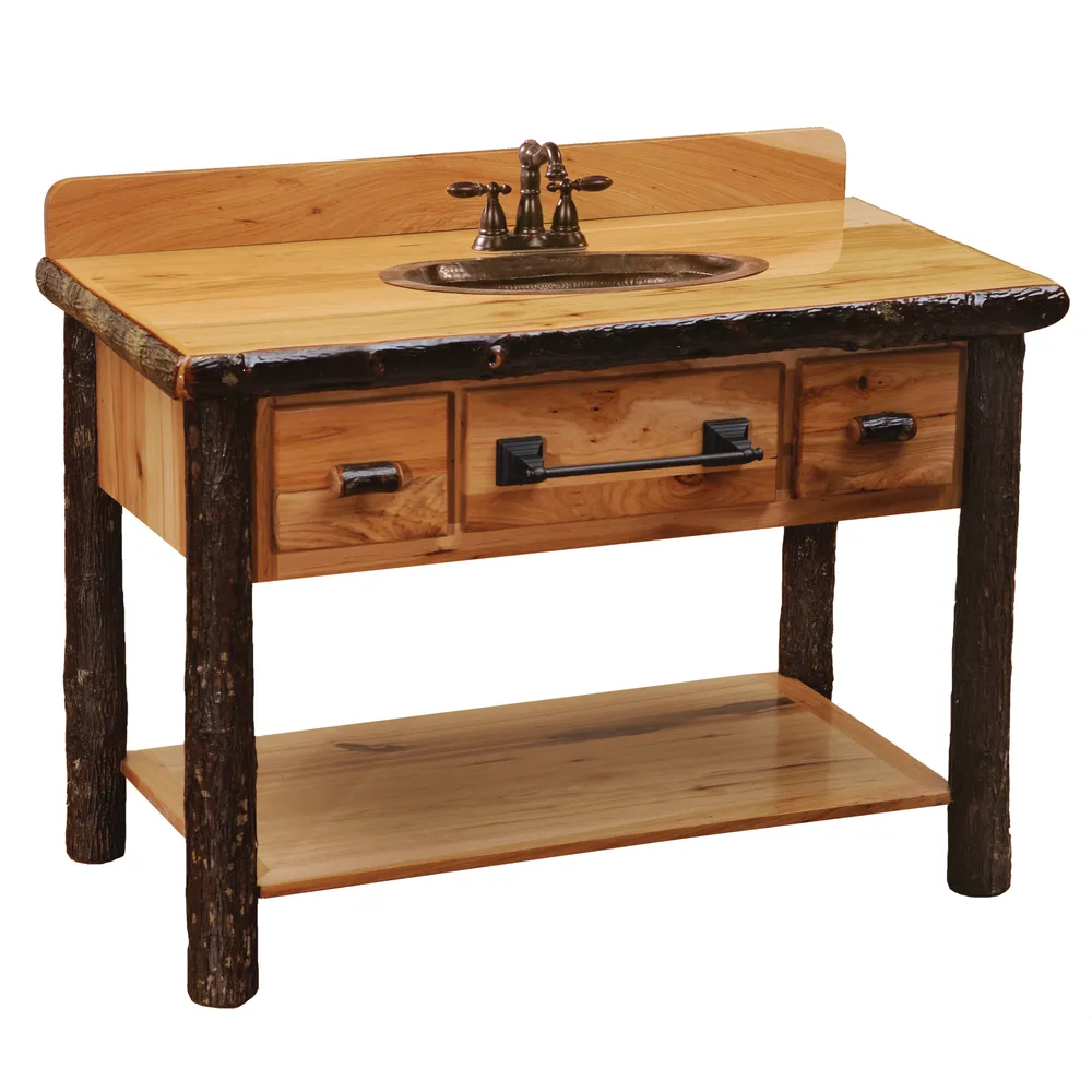 Hickory Log Two Drawer Open Vanity with Shelf - without Top - Cognac