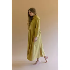 Long-Sleeve Buttondown Dress with Pockets - Pistachio 10