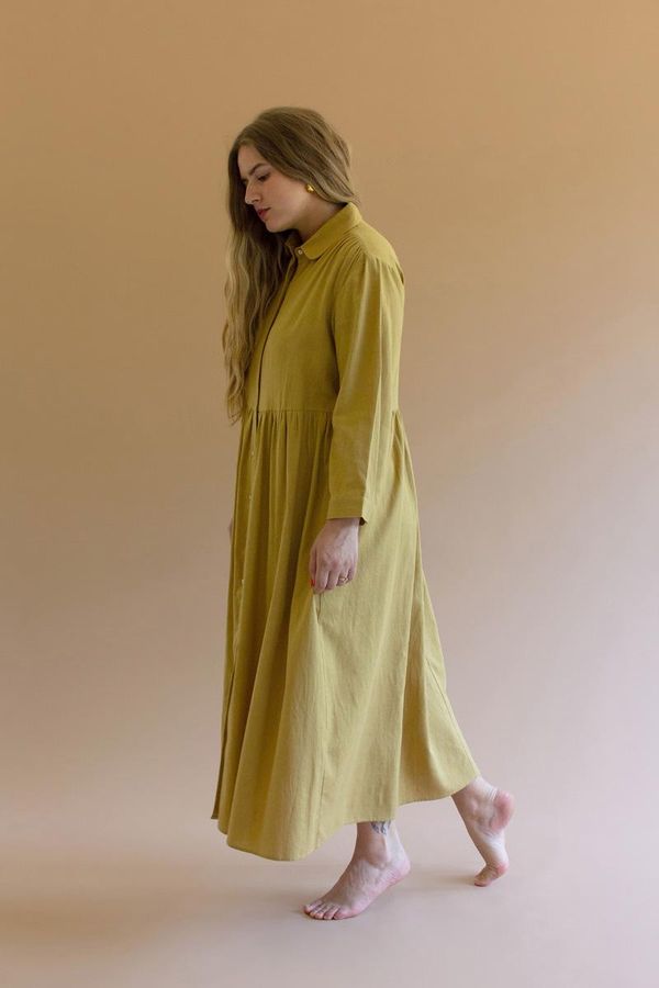 Long-Sleeve Buttondown Dress with Pockets - Pistachio