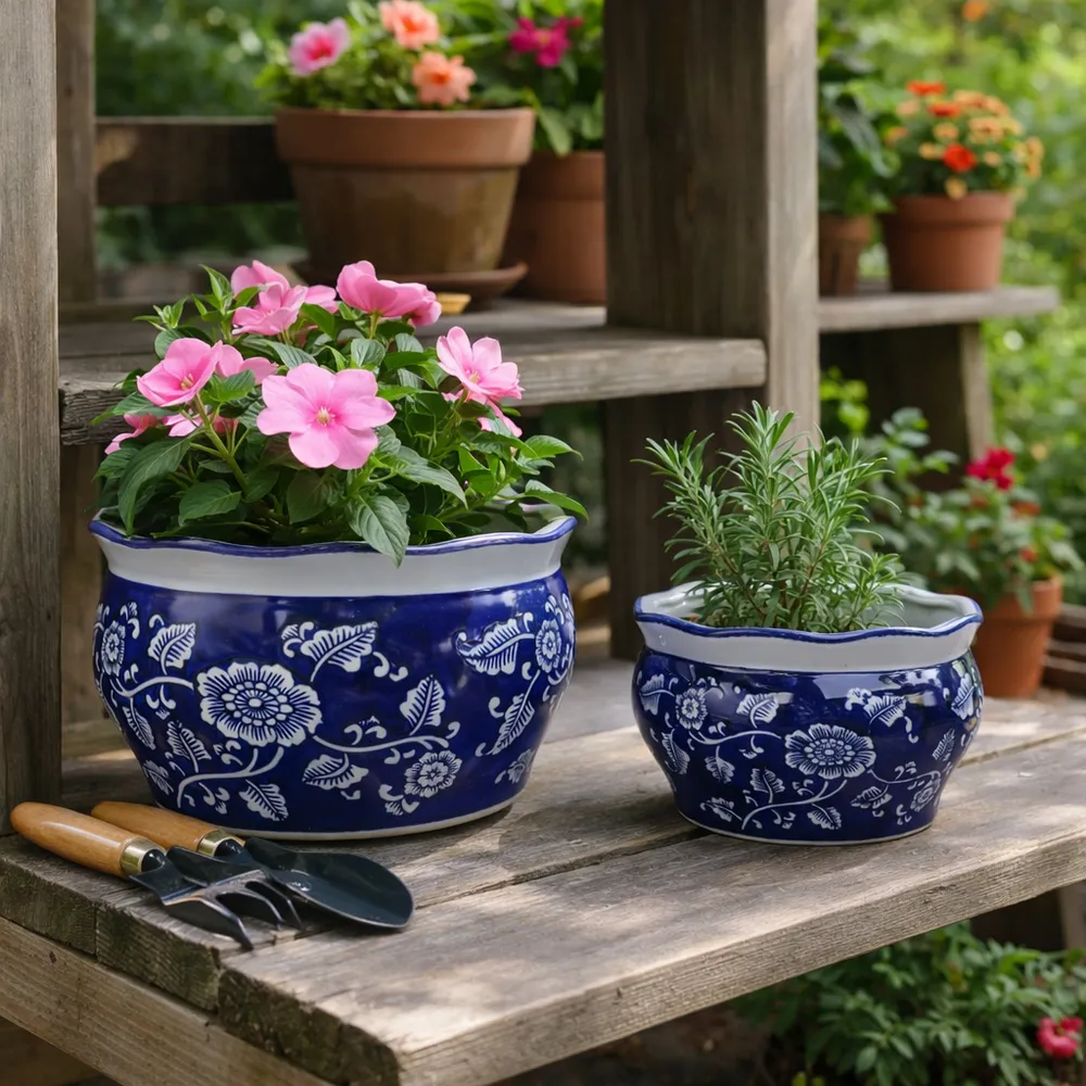 HENLEYDALE SET OF 2 BLUE PLANTER 7 (IN)