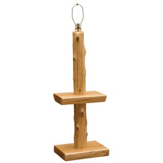 Cedar Log Floor Lamp without Lamp Shade - with Shelf - Weathered