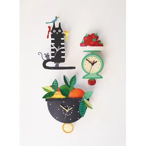 Hand-Painted Fruit Wall Clock with Moving Pendulum 3
