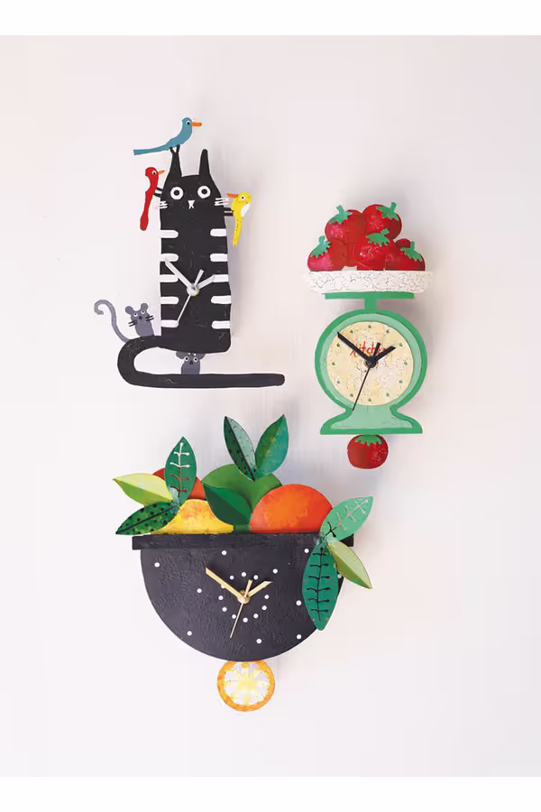Hand-Painted Fruit Wall Clock with Moving Pendulum