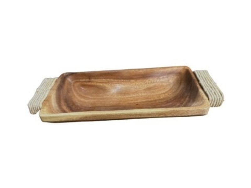 6.5" x 15" Rectangular Acacia Wood Tray with Handles 1