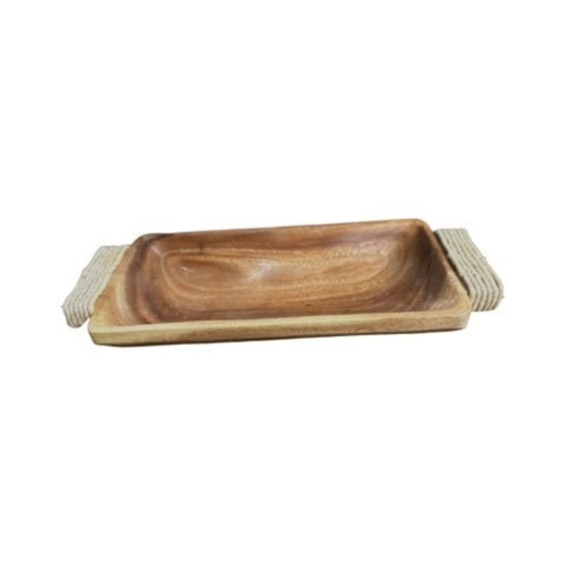6.5" x 15" Rectangular Acacia Wood Tray with Handles
