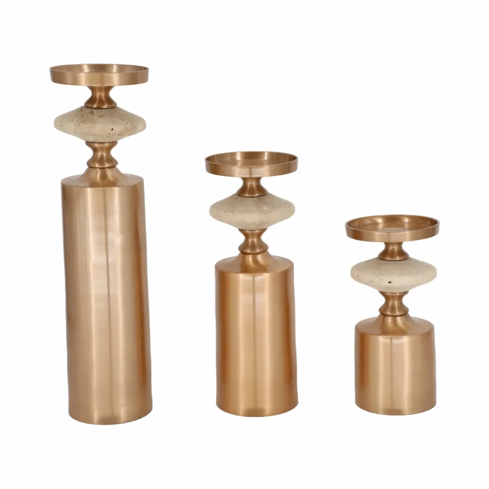 HAMPTONMILL SET OF 3 GOLD CANDLE HOLDER 16 (IN)