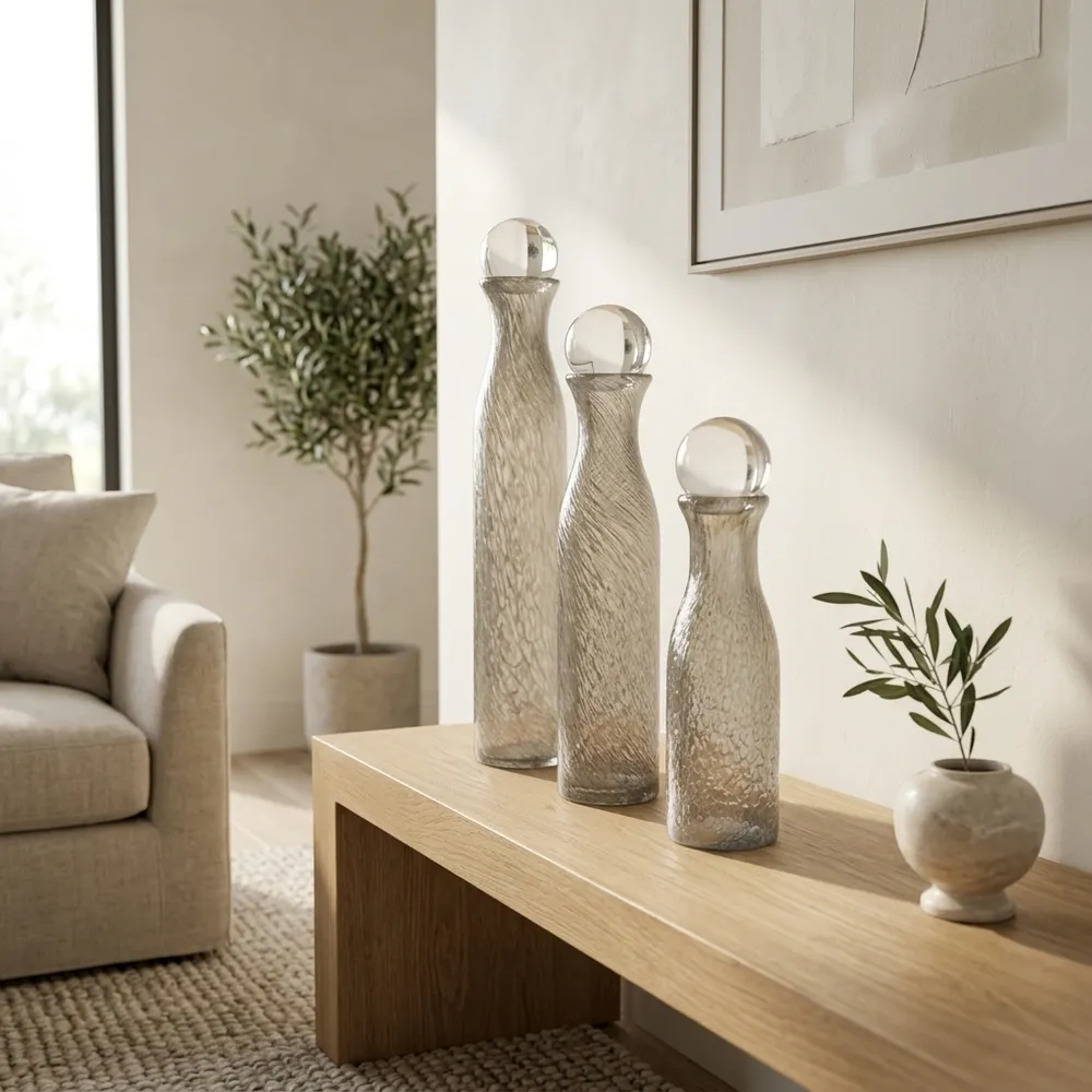 BRYNHAVEN SET OF 3 GRAY GLASS VASES 22 (IN)
