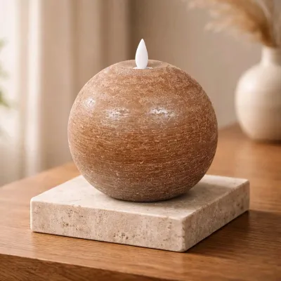 Rustic Brown Round Ball Moving Flame 4.7x4.3in