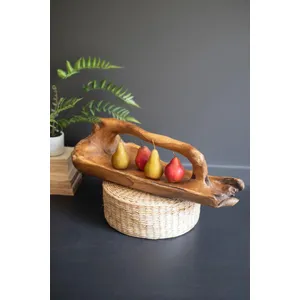 Large Oval Teakwood Bowl with Handle 2
