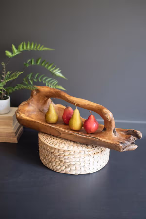 Large Oval Teakwood Bowl with Handle