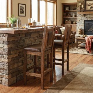 Barnwood Artisan Square Counter Stool with Back - Upholstered Seat and Back - Standard