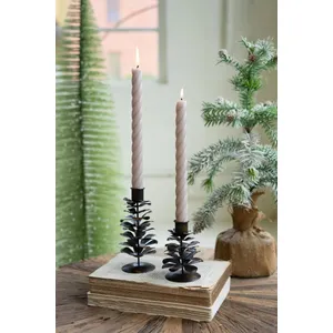 Set of 2 Antique Brown Metal Pine Cone Taper Holders 1