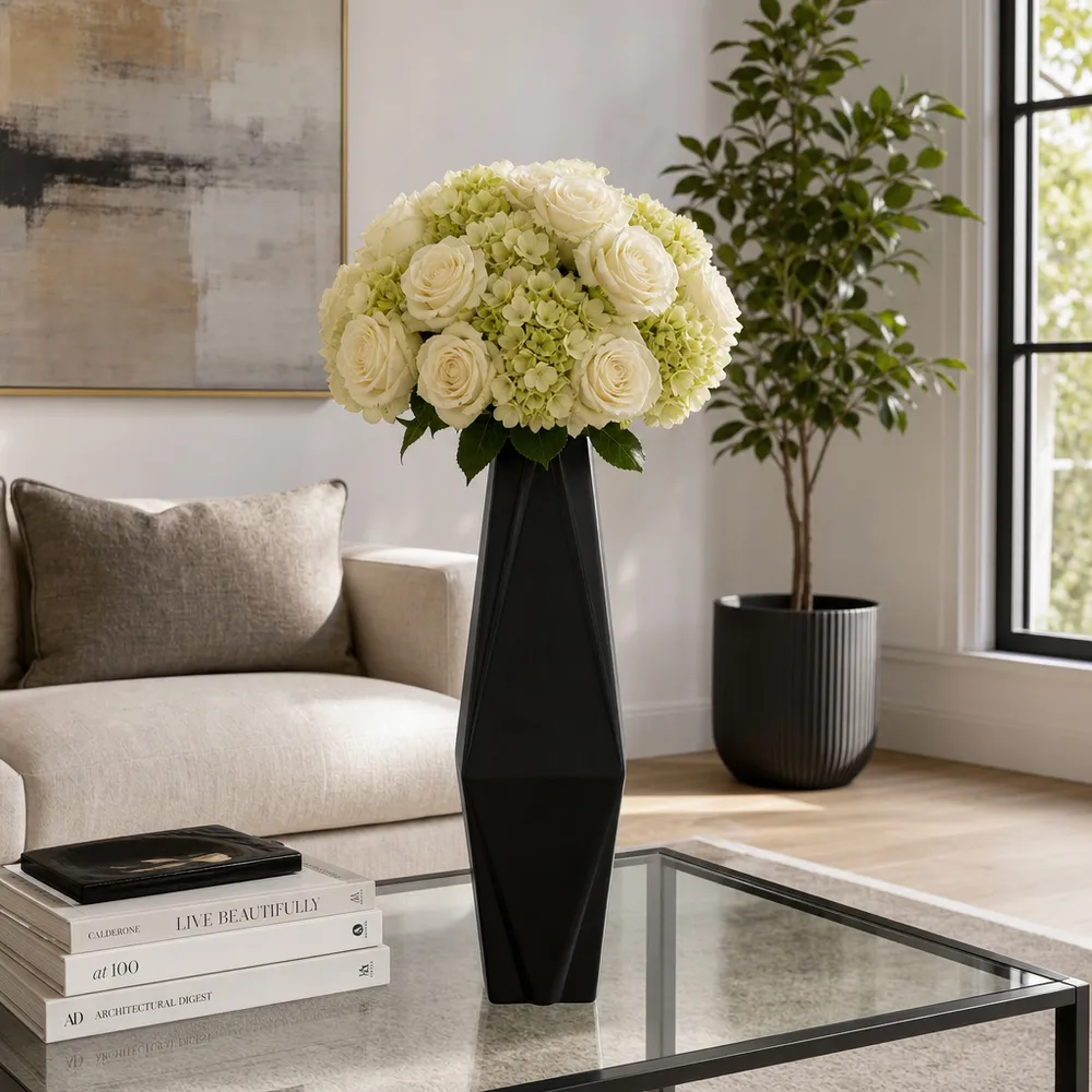 TARASIDE BLACK VASE 21 (IN)