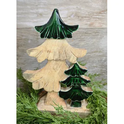 Natural and Dark Green Enamel Downswept 7.5x15.5in