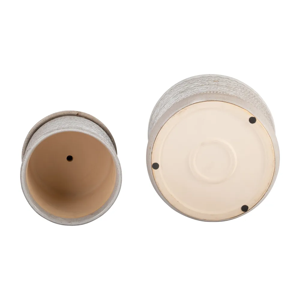 S/2  TRIBAL PLANTER 6/8" W/ SAUCER, BEIGE