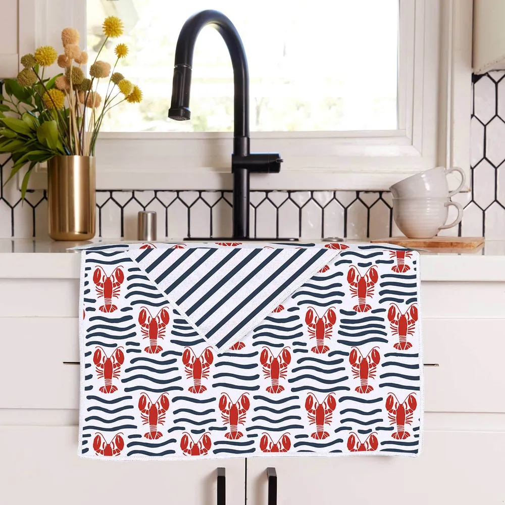Lobster Waves Eco Kitchen Tea Towel