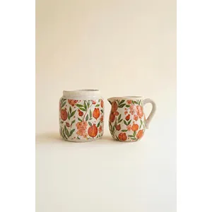Set of 2 Cement Pitcher and Planter with Pomegranates 4