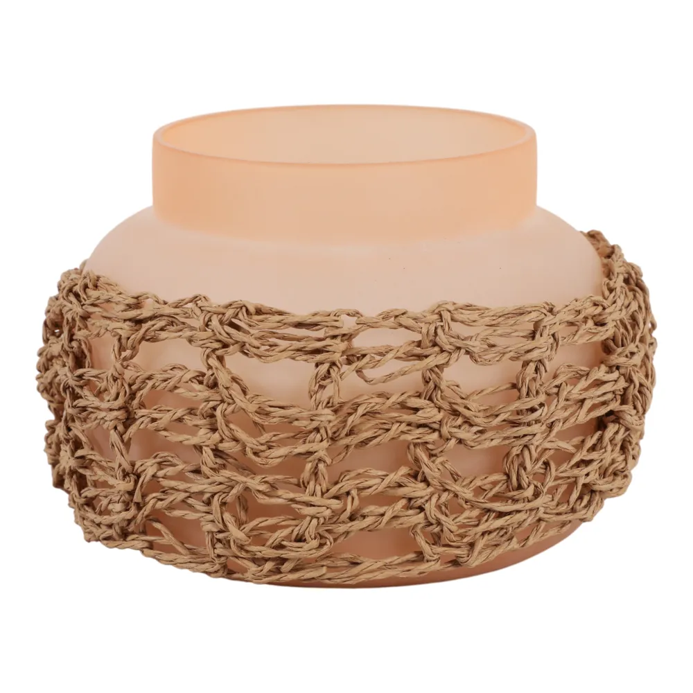 5" 14 OZ PINK SUNSET WOVEN CANDLE W/ LID, PINK