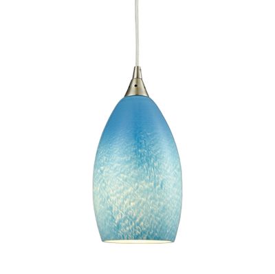 Earth 5'' Wide 1-Light Mini Pendant - Satin Nickel with Sky Blue Glass